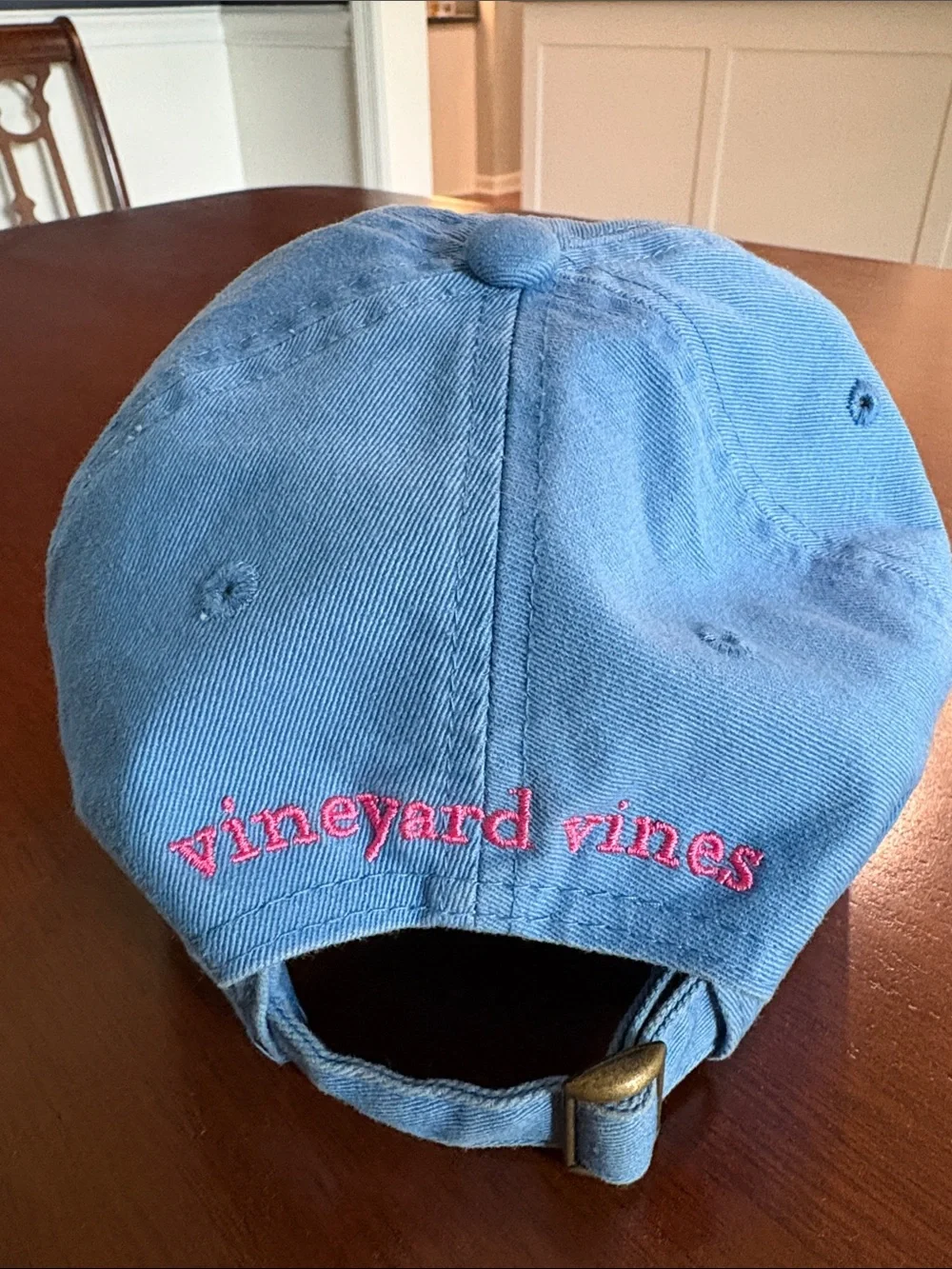 Vineyard Vines Sky Blue Baseball Hat with Pink Whale Patch